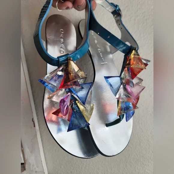 CASADEI ITALIAN SHOE BRAND MULTICOLOR EMBELLISHED SANDALS SIZE EU 37.5 EUC - Picture 11 of 13
